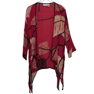 Anna Maxwell Artsy Geometric Cardigan Womens Size 3X Red Boho Open Front Draped
